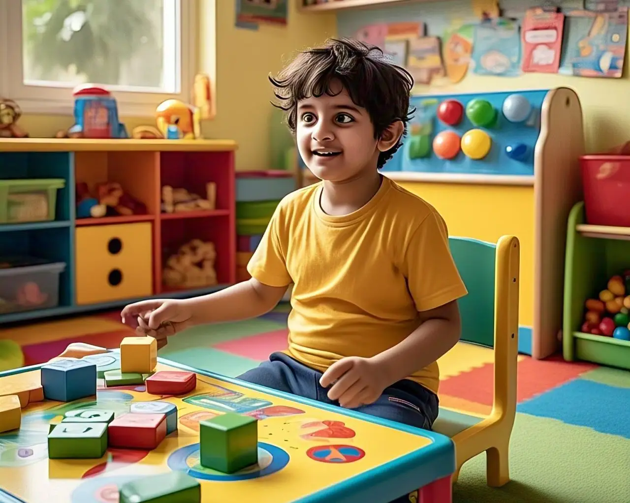 Child reading in classroom